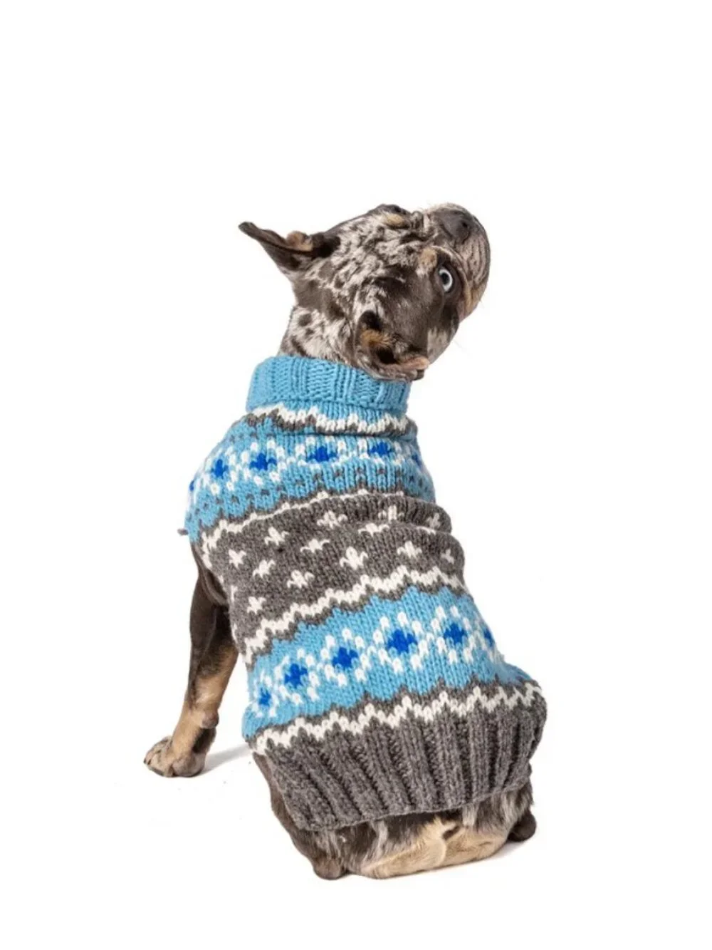 NWT Chilly Dog Light Blue Fair Isle Hand Knit Wool Dog Sweater
